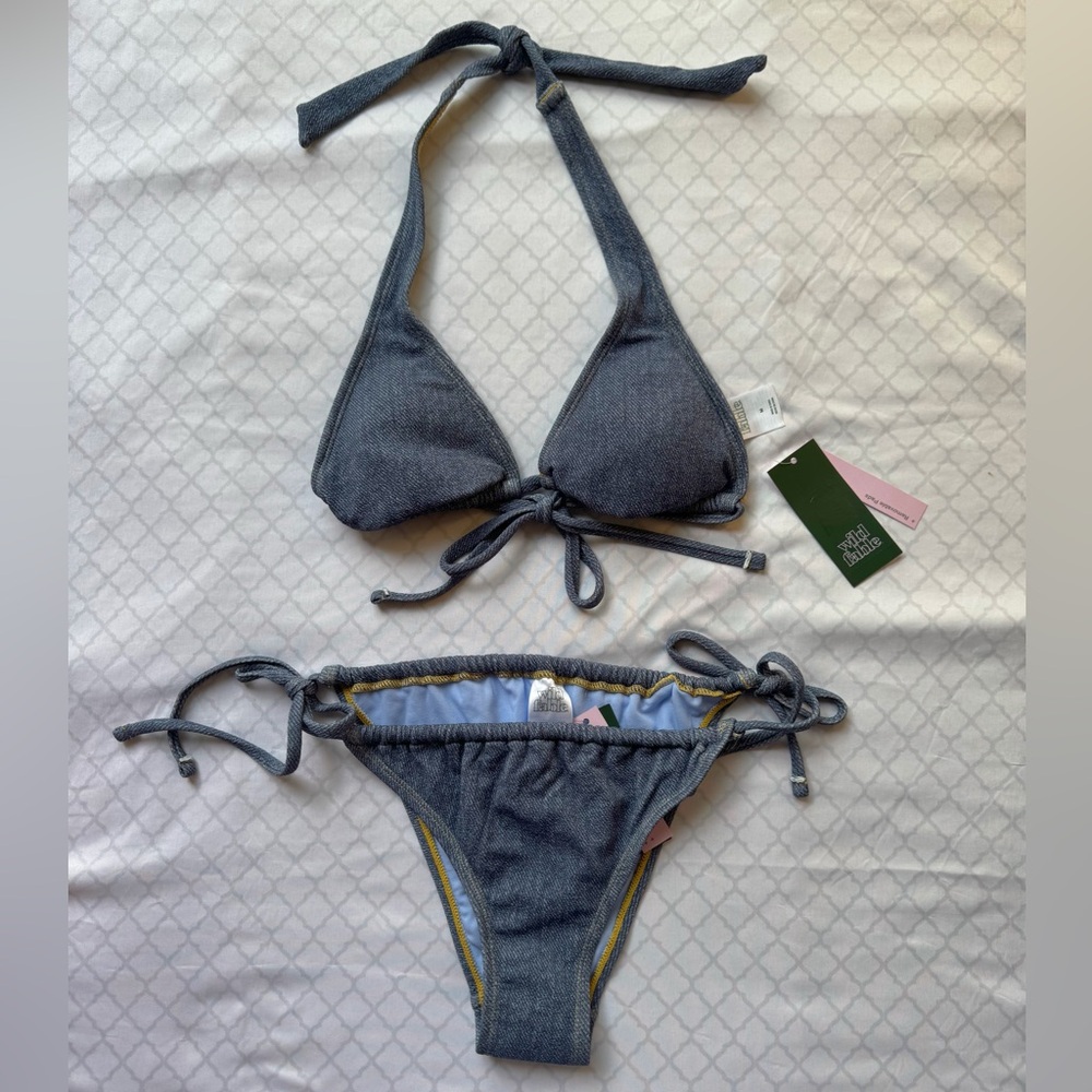 Wild Fable Denim Inspired Bikini Halter Top & Ultra cheeky bottoms|Sz M(8-10)